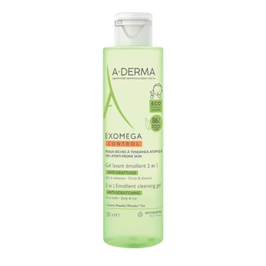 A-DERMA Exomega Control Verzachtende Reinigingsgel 2 in 1 tegen jeuk voor haar en lichaam 200ml