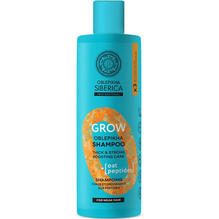 NATURA SIBERICA Oblepikha O Professional Strengthening Shampoo, with 3x Hippophae & Oat Peptides for hair strengthening, 400ml