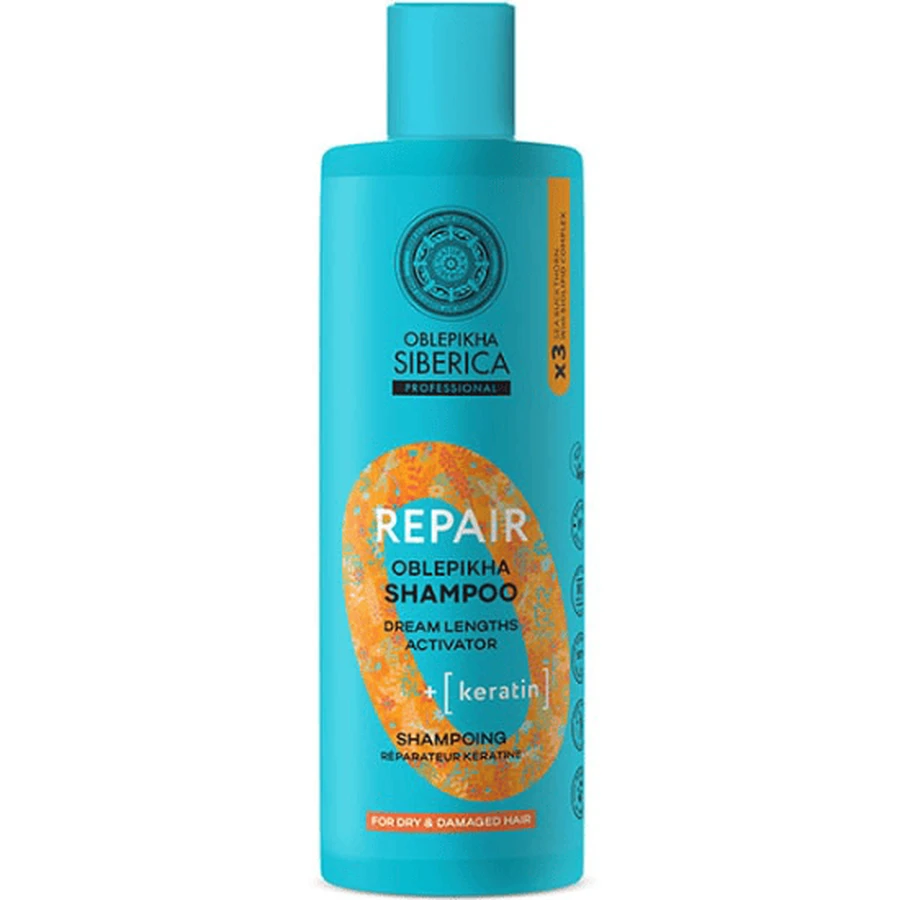 NATURA SIBERICA Oblepikha O Champú reestructurante profesional, con 3x Hippophae & Keratina para cabellos secos y dañados, 400ml