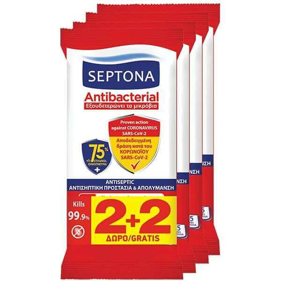 SEPTONA Toallitas de Manos Antibacterianas 2 + 2 GRATIS 60 uds.