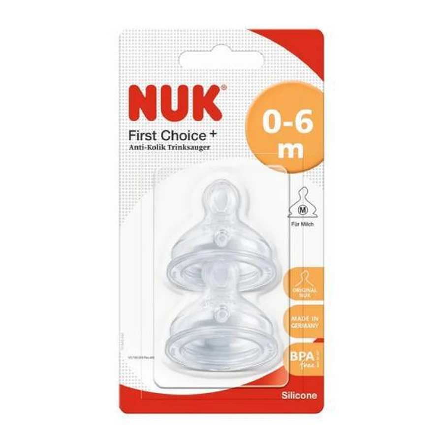 NUK First Choice+ Silicone Nipples No Colic Medium 0-6m 2 pcs.