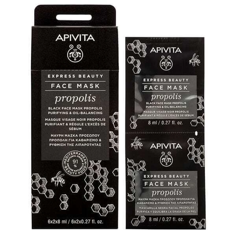 APIVITA Masque nettoyant profond pour peaux grasses à la propolis 2x8ml