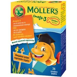 Rollitos de gelatina de pescado MOLLER'S Omega-3, sabor naranja (36 rollitos)