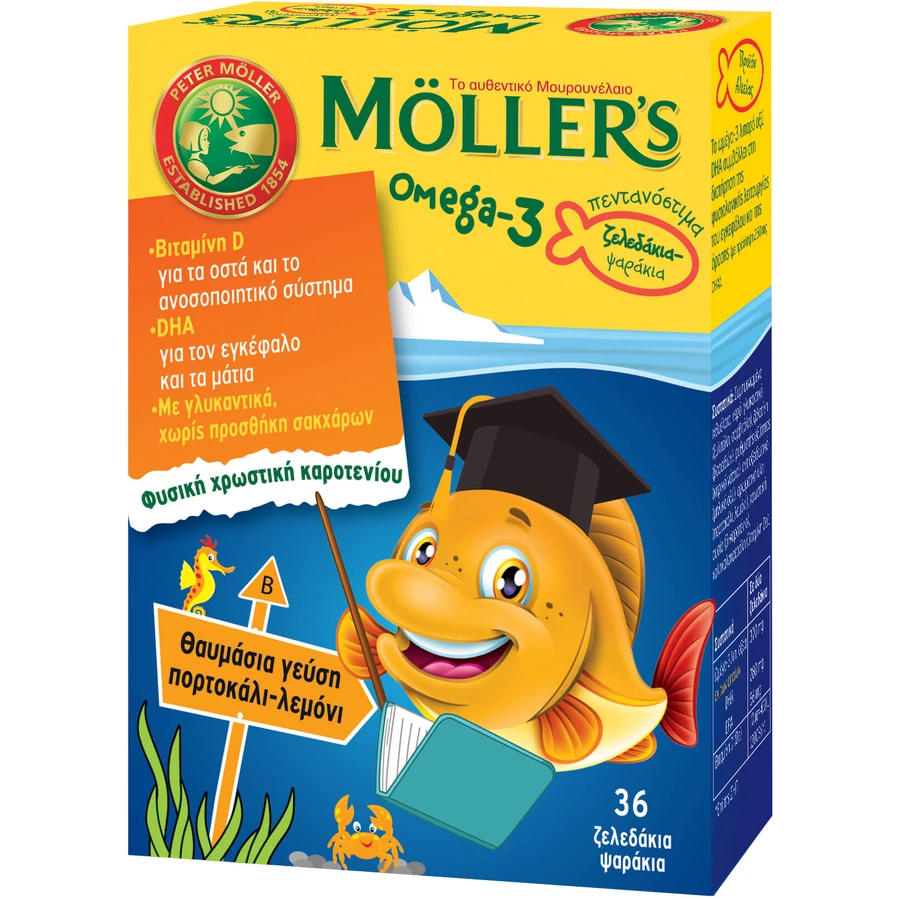 Rollitos de gelatina de pescado MOLLER'S Omega-3, sabor naranja (36 rollitos)