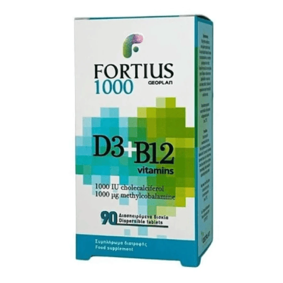 GEOPLAN Fortius D3 1000IU + B12 1000 mg, 90 comprimés dispersibles