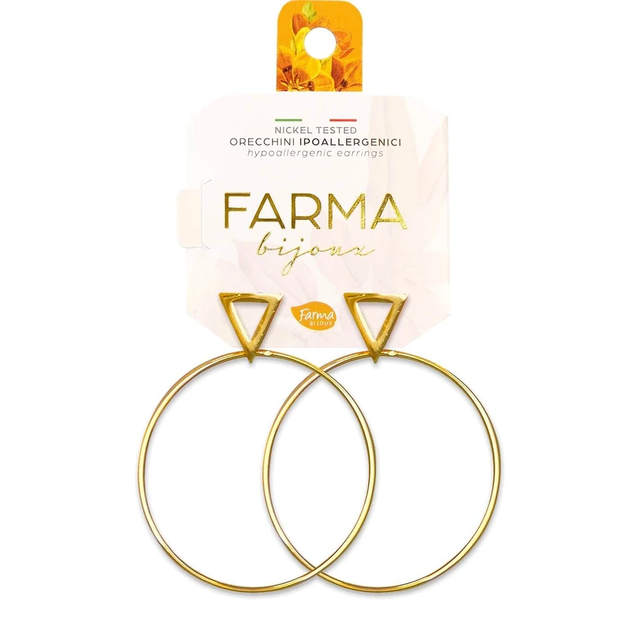 FARMA BIJOUX Hypoallergenic Triangle Gold Plated Hoop Earrings 40mm (CG602-40M)