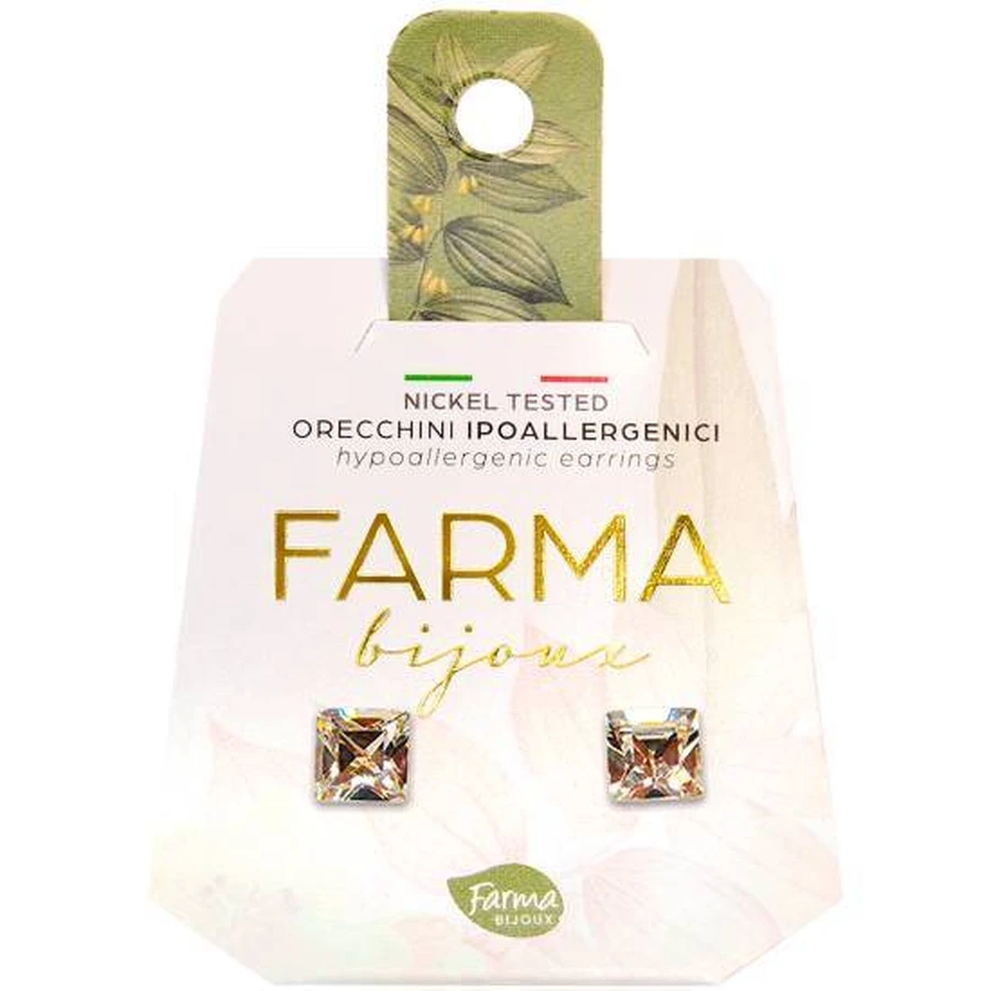 FARMA BIJOUX Hypoallergene Ohrringe Kristalle Quadrate 6mm