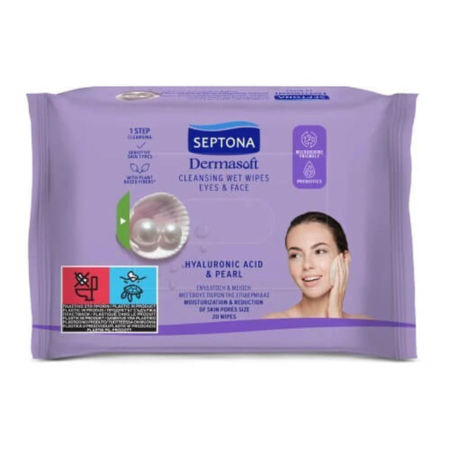 SEPTONA Dermasoft Ácido Hialurónico & Perla Toallitas con Ácido Hialurónico & Perla 20 uds 1+1