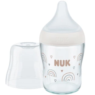 NUK Perfect Match glazen anti-koliekfles met siliconen speen & temperatuurindicator voor 0+ maanden 120ml - Rainbow