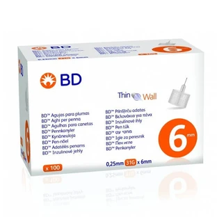 BD Agujas de insulina estériles de pared fina para plumas 31G x 6mm 100 uds.