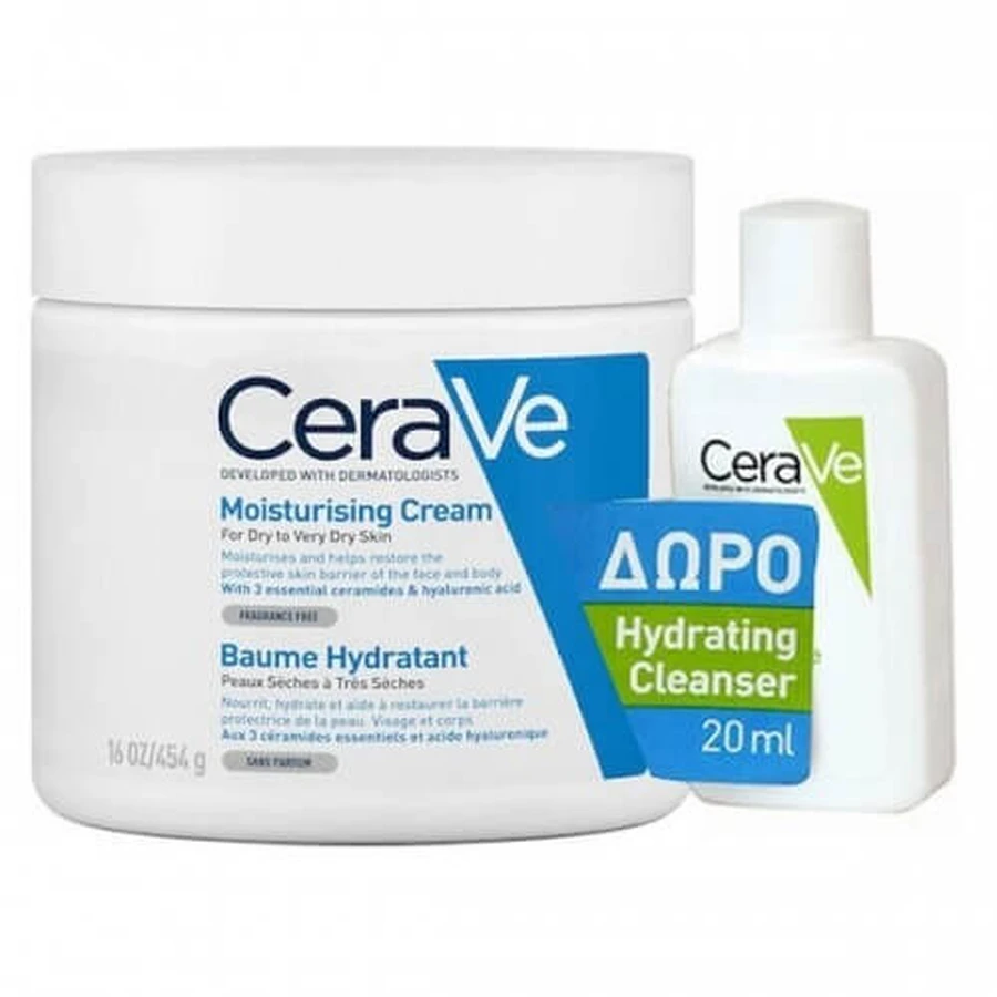 CERAVE Crema Hidratante Pack Crema Hidratante Cara y Cuerpo 340ml + GRATIS CERAVE Crema Limpiadora Hidratante Cara y Cuerpo 20ml