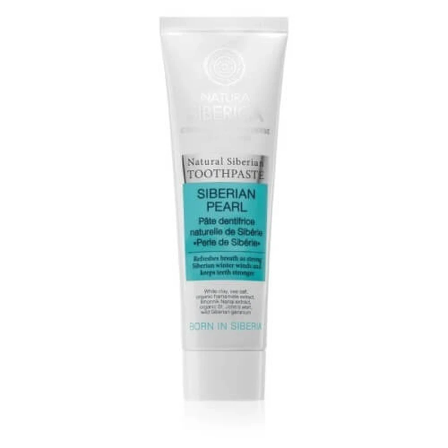NATURA SIBERICA Dentífrico Natural Siberiano "Perla Siberiana" Dentífrico Natural Siberiano para Combatir la Placa, Fortalecer Dientes y Encías y Refrescar el Aliento 100gr