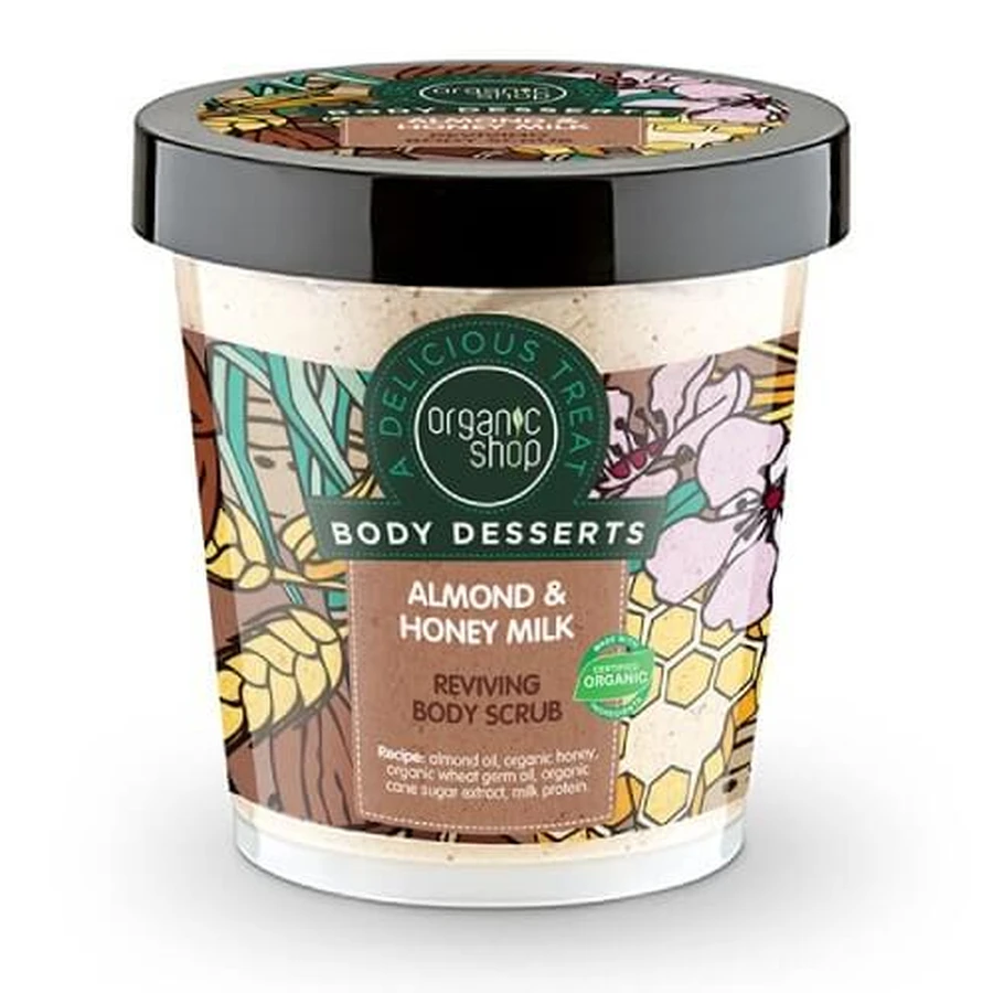 ORGANIC SHOP Postres Corporales Leche de Almendras y Miel Exfoliante Corporal Refrescante Leche de Almendras y Miel 450ml