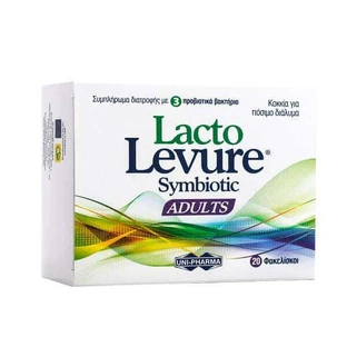 UNI-PHARMA LactoLevure Symbiotic Suplemento dietético para adultos con 3 bacterias probióticas 20 sobres