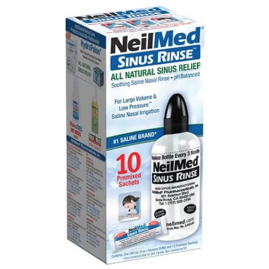 NEILMED Sinusspoelset Neusspoelapparaat met 240 ml fles en 10 zakjes