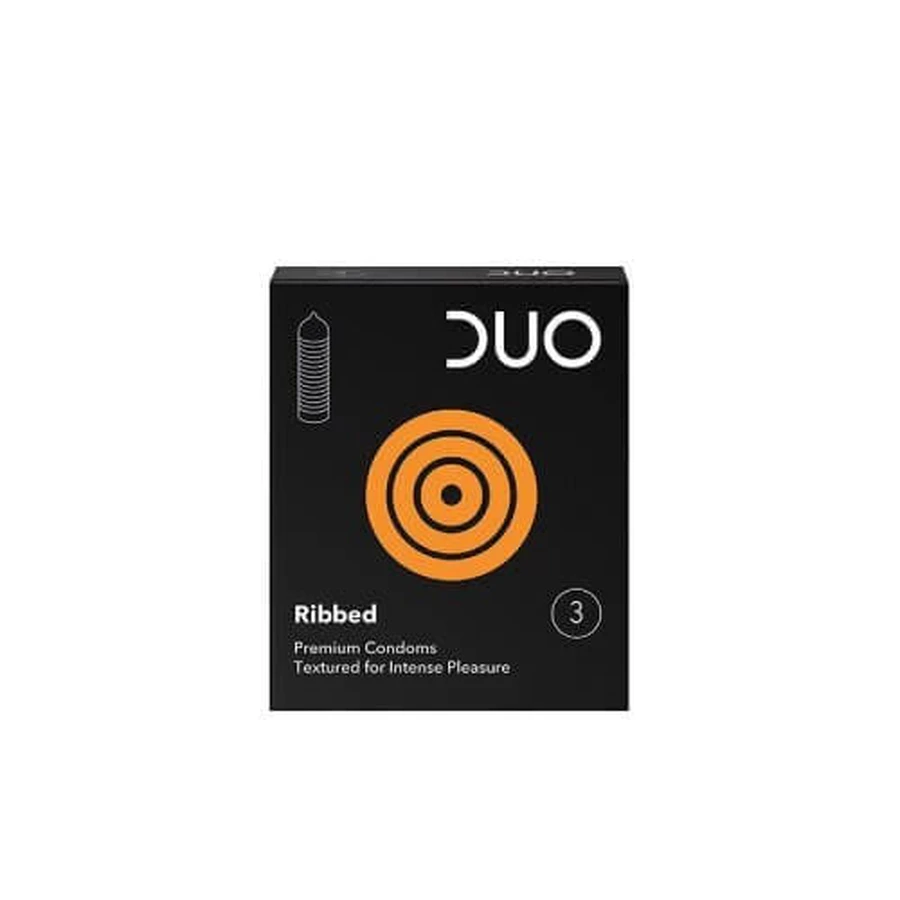 DUO Preservativos estriados con costillas para el placer y una excitación más intensa 3 uds.