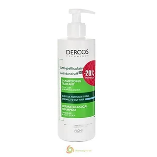 VICHY Dercos Anti-pelliculaire DS, Promo -20%, Champú anticaspa para cabellos normales y grasos 390ml