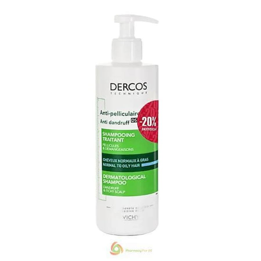VICHY Dercos Anti-pelliculaire DS, Promo -20%, Champú anticaspa para cabellos normales y grasos 390ml