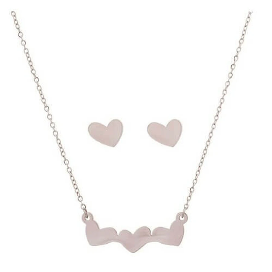 DALEE Set de joyería hipoalergénica con collar triple corazón y pendientes de acero