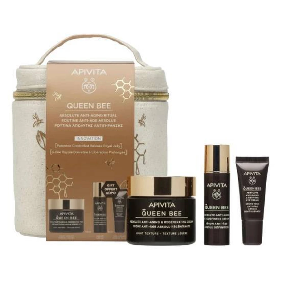 APIVITA Set Queen Bee Absolute Anti-Aging & Regeneration Cream Light Texture Anti-Aging Cream 50ml + Gift Queen Bee Absolute Anti-Aging Serum Anti-Aging Face Serum 10ml + Queen Bee Eye Cream 5ml + 1pcs.