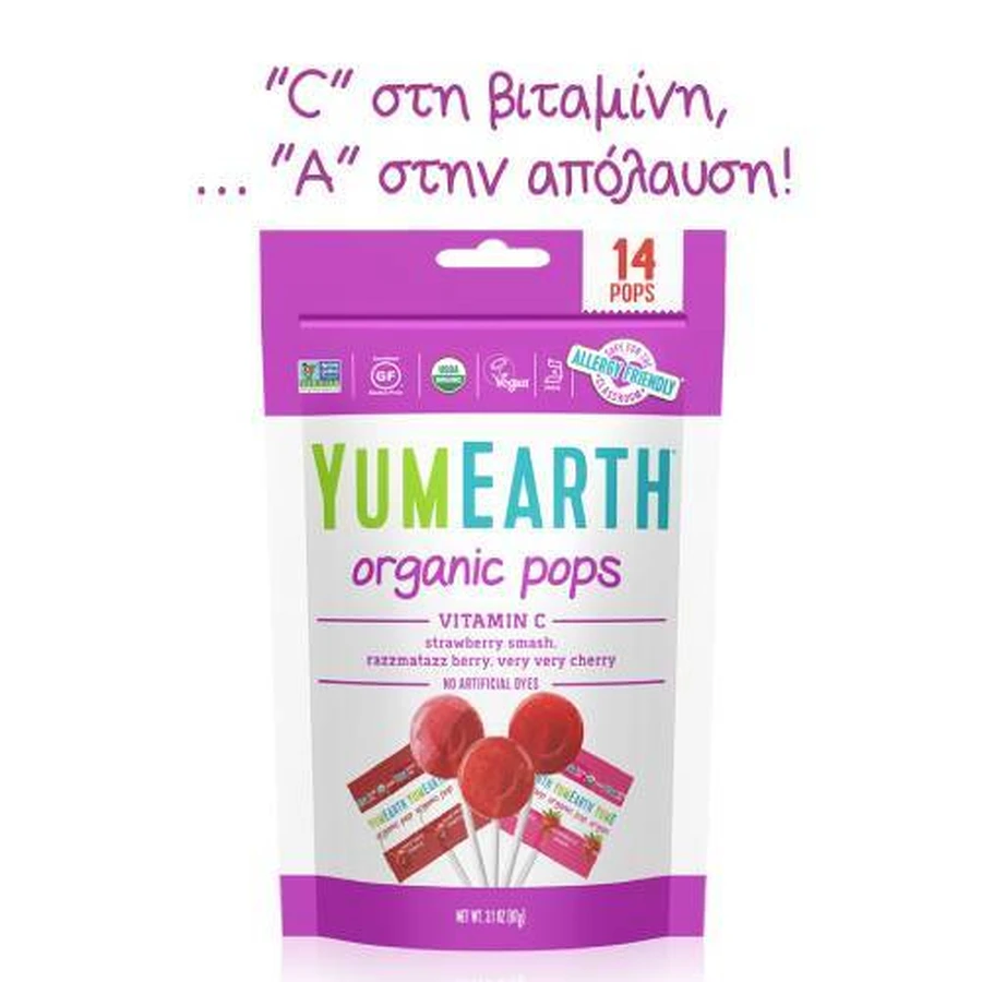YUMEARTH Organic Lollipops Vitamin C Organic Fruit Lollipops Enriched with Vitamin C 14 pcs.