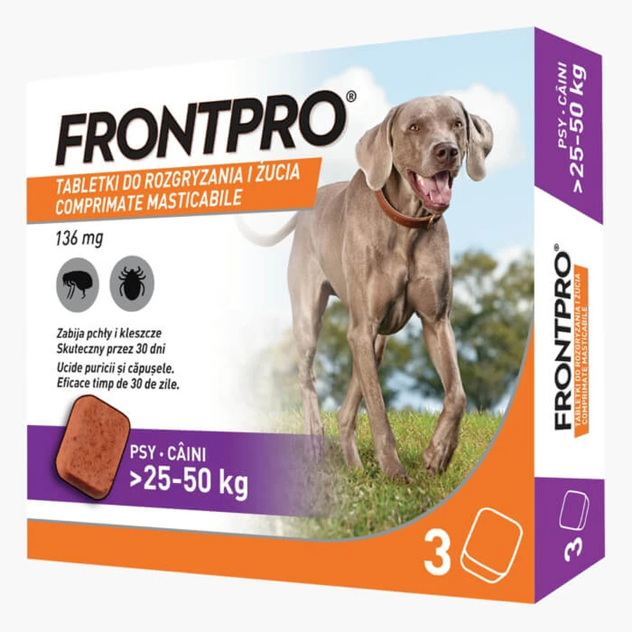 FrontPro 136 mg kauwtabletten tegen vlooien en teken voor honden 25-50 kg - 3 tabletten