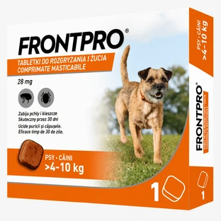 FrontPro 28 mg gegen Flöhe und Zecken für Hunde 4–10 kg, 1 Kautablette