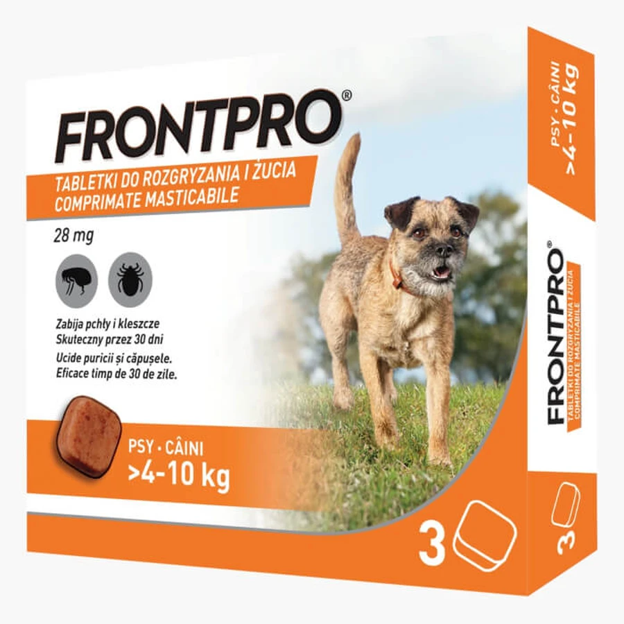 FrontPro 28 mg comprimés à croquer contre les puces et les tiques pour les chiens de 4 à 10 kg - 3 comprimés