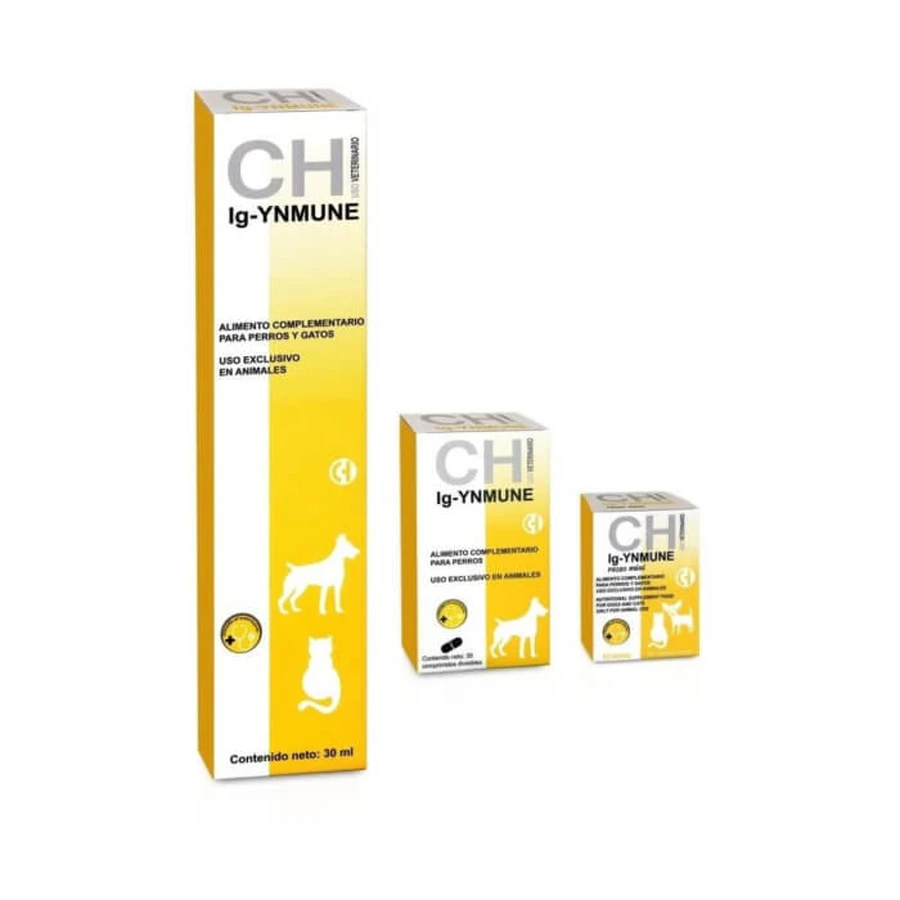 CH IG IG-YNMUNE RAZAS MINI RAZAS MINI weakened immune system stimulator, is a new complementary food for immunocompromised dogs and cats that strengthens the intestinal lining 60 TBL
