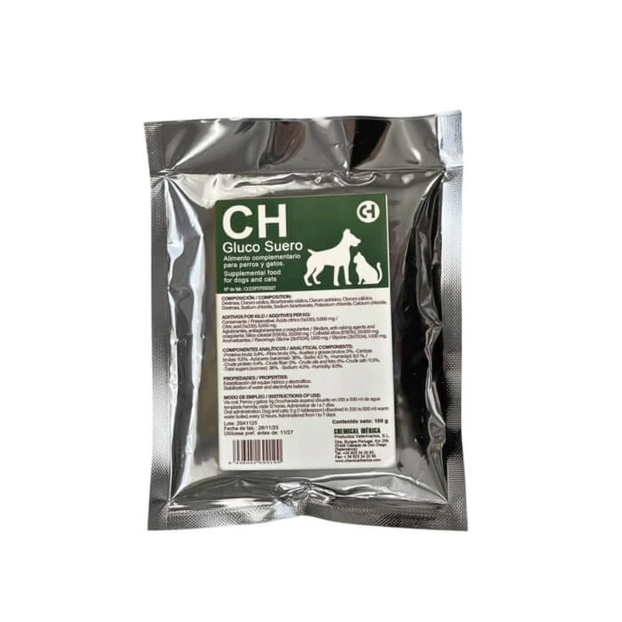 CH GLUCOSUERO powder for dogs and cats, is a solution that prevents dehydration and diarrhea in animals 100 g
