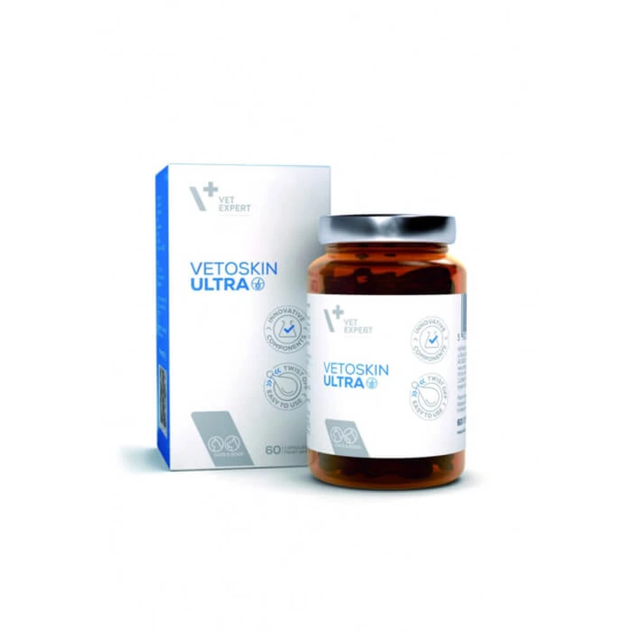 Innovatief supplement voor de overgevoelige en atopische huid, VetoSkin ULTRA, VetExpert, 60 capsules