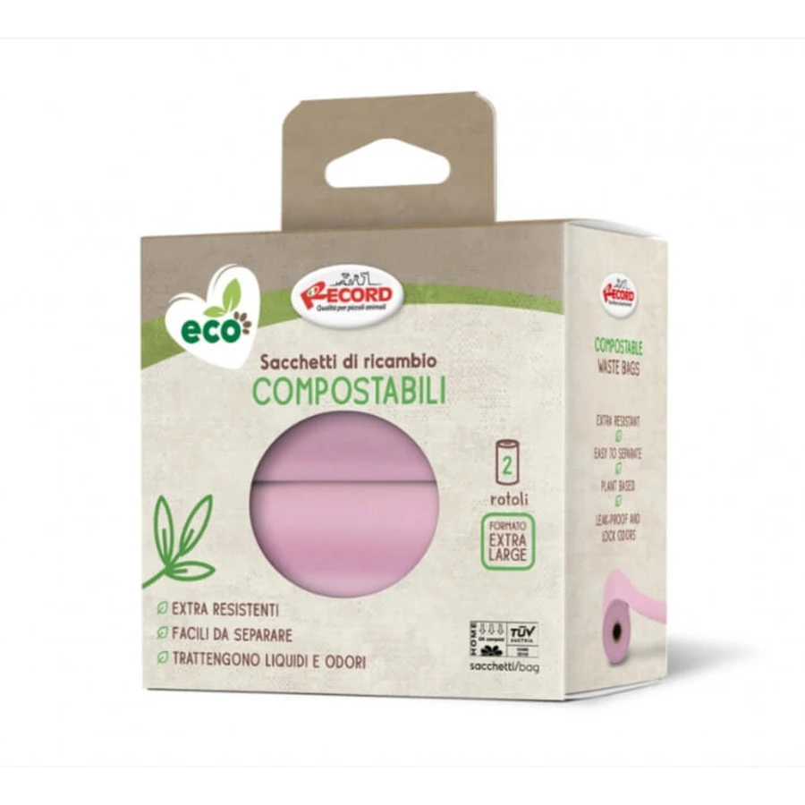 Compostable hygienic compostable bags for dogs - set 2 rolls x 15pcs - Pink