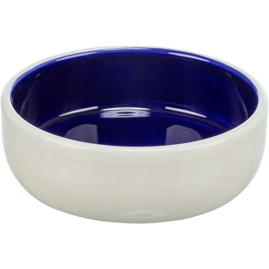TRIXIE, honden- en kattenbak, rond, keramiek, wit en blauw, XS(0.3l, ⌀12cm)