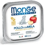 MONGE Monoprotein Monoprotein Puppy&Junior, XS-XL, Pollo y Manzana, bandeja de comida húmeda monoproteica sin cereales para perros junior, (paté), 150g