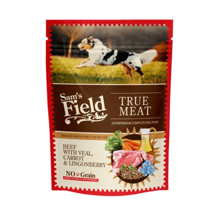 SAM'S FIELD, XS-XL, Kalf en Wortel, zakje graanvrij nat hondenvoer, (in aspic), 260g