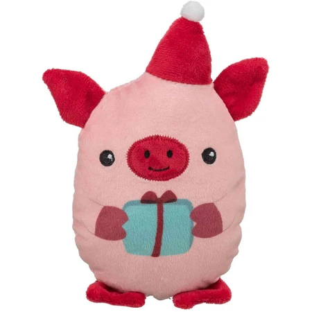 TRIXIE Weihnachtsschweinchen, Plüschtier Hunde XS-M, Plüsch, rosa und rot, 19cm