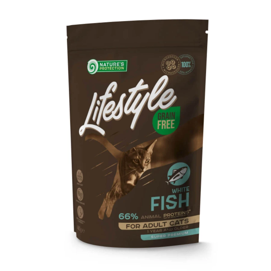 NATURES PROTECTION Lifestyle, White fish, cereal-free dry cat food, 400g