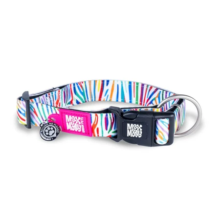 MAX & MOLLY Smart ID Magic Zebra, hondenhalsband, verstelbaar, polyester, wit, drietand gesp, S(28-45 x 1.5cm)