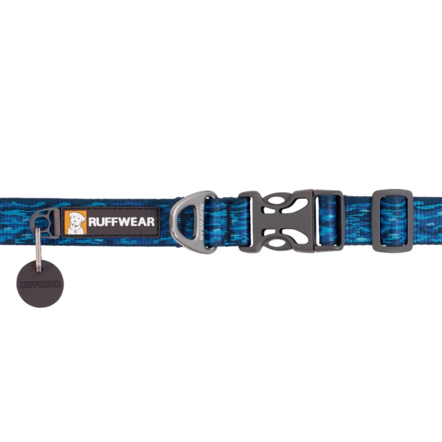 RUFFWEAR Flat Out Oceanic Distortion, zgardă bandă câini, ajustabilă, albastru, S(28-36 x 2cm)