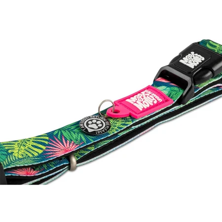 MAX & MOLLY Smart ID Tropical, Hundehalsband, verstellbar, Polyester, multicolor grün, Dreizackschnalle, M(34-55 x 2cm)