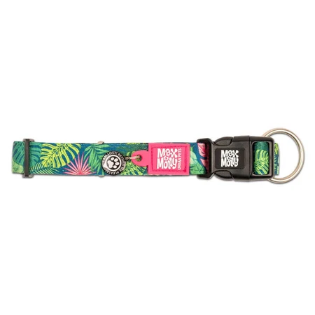 MAX & MOLLY Smart ID Tropical, Hundehalsband, verstellbar, Polyester, multicolor grün, Dreizackschnalle, M(34-55 x 2cm)