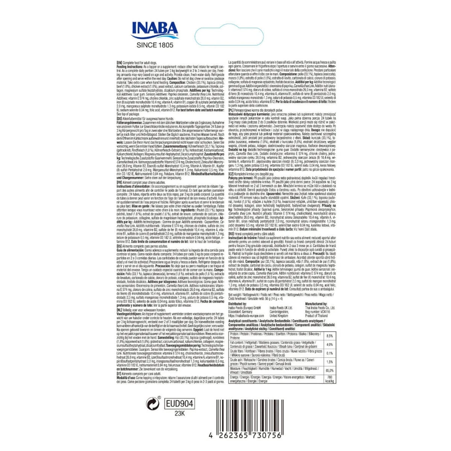 INABA Churu Meal Topper, XS-XL, Huhn und Rind, Beutel, getreidefreie Belohnungsröhre, Hunde, (Püree), 56g