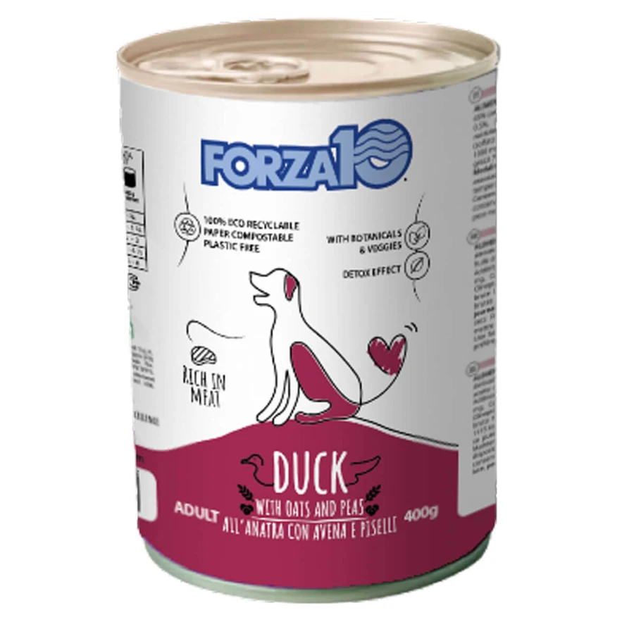 FORZA10 Mantenimiento, XS-XL, Pato y guisantes, comida húmeda en lata, (paté), 400g