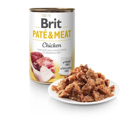 BRIT Paté & Vlees, Kip, blik graanvrij vochtig hondenvoer, (paté met stukjes vlees), 400g