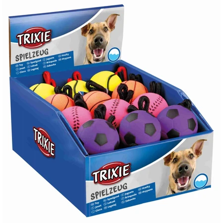 Trixie, pelota flotante de juguete con cuerda para perros, caucho, 6 x 30cm, multicolor