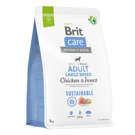 BRIT Care Sustainable Adult Large Breed, L-XL, Chicken and Insects, nourriture sèche pour chiens, système digestif, 3kg