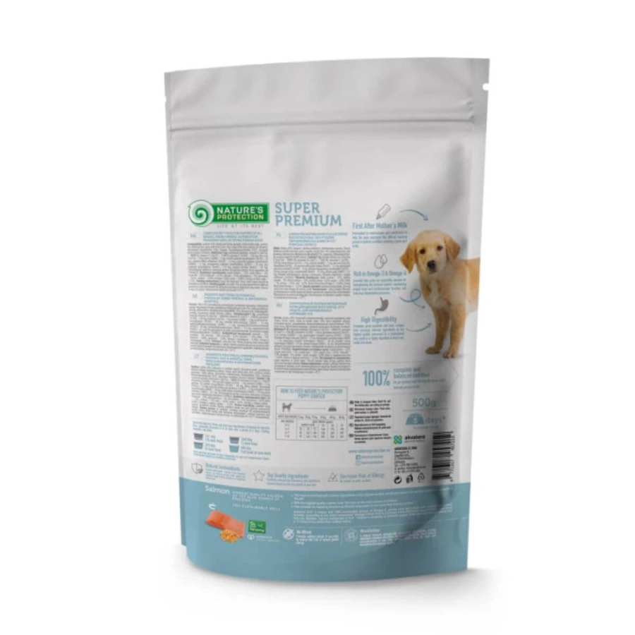 NATURES PROTECTION Puppy Starter XS-XL, Salmon and Krill, dry food for junior dogs, 500g