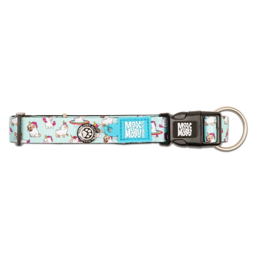 MAX & MOLLY Smart ID Unicorn, dog collar, adjustable, polyester, blue, trident buckle, S(28-45 x 1.5cm)