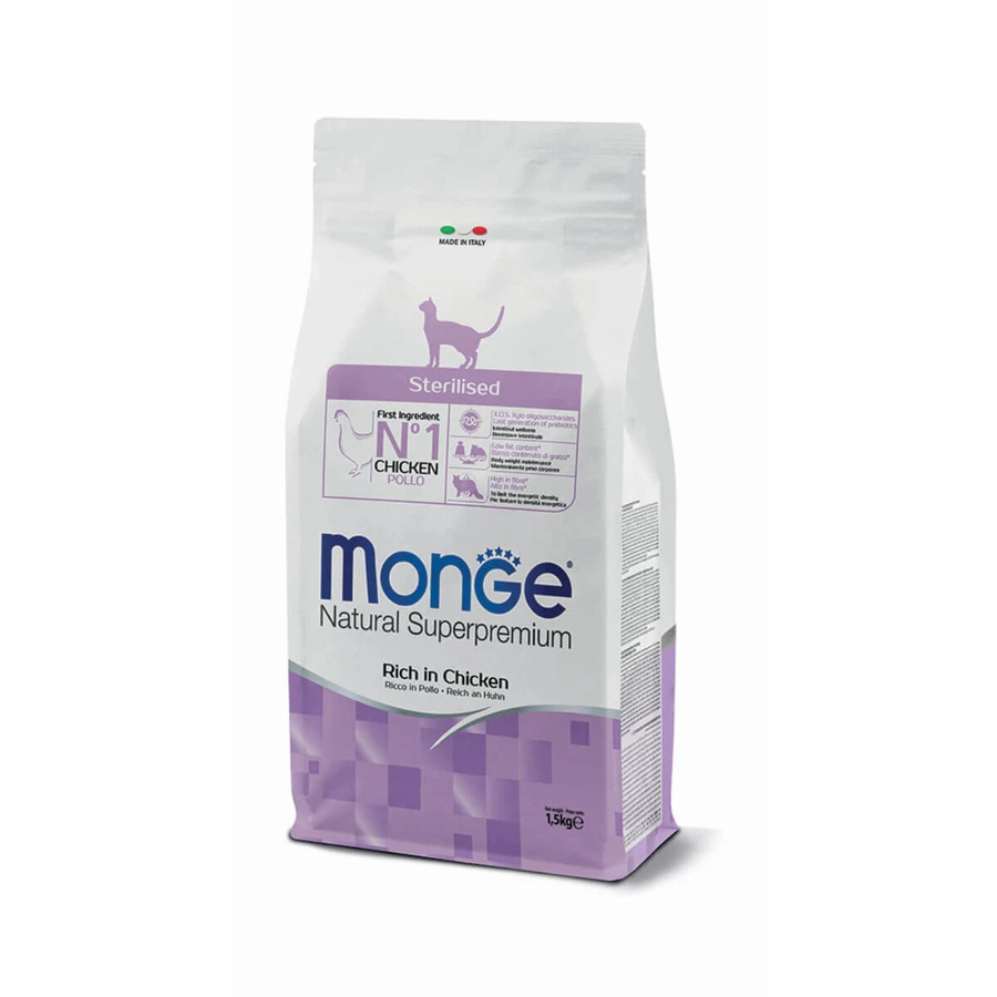 MONGE Natural Superpremium Sterilized, Huhn, Trockenfutter für sterilisierte Katzen, 1,5kg