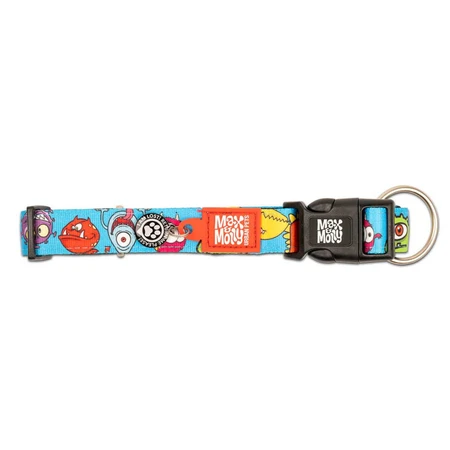 MAX & MOLLY Smart ID Little Monsters, dog collar, adjustable, polyester, blue, trident buckle, S(28-45 x 1.5cm)